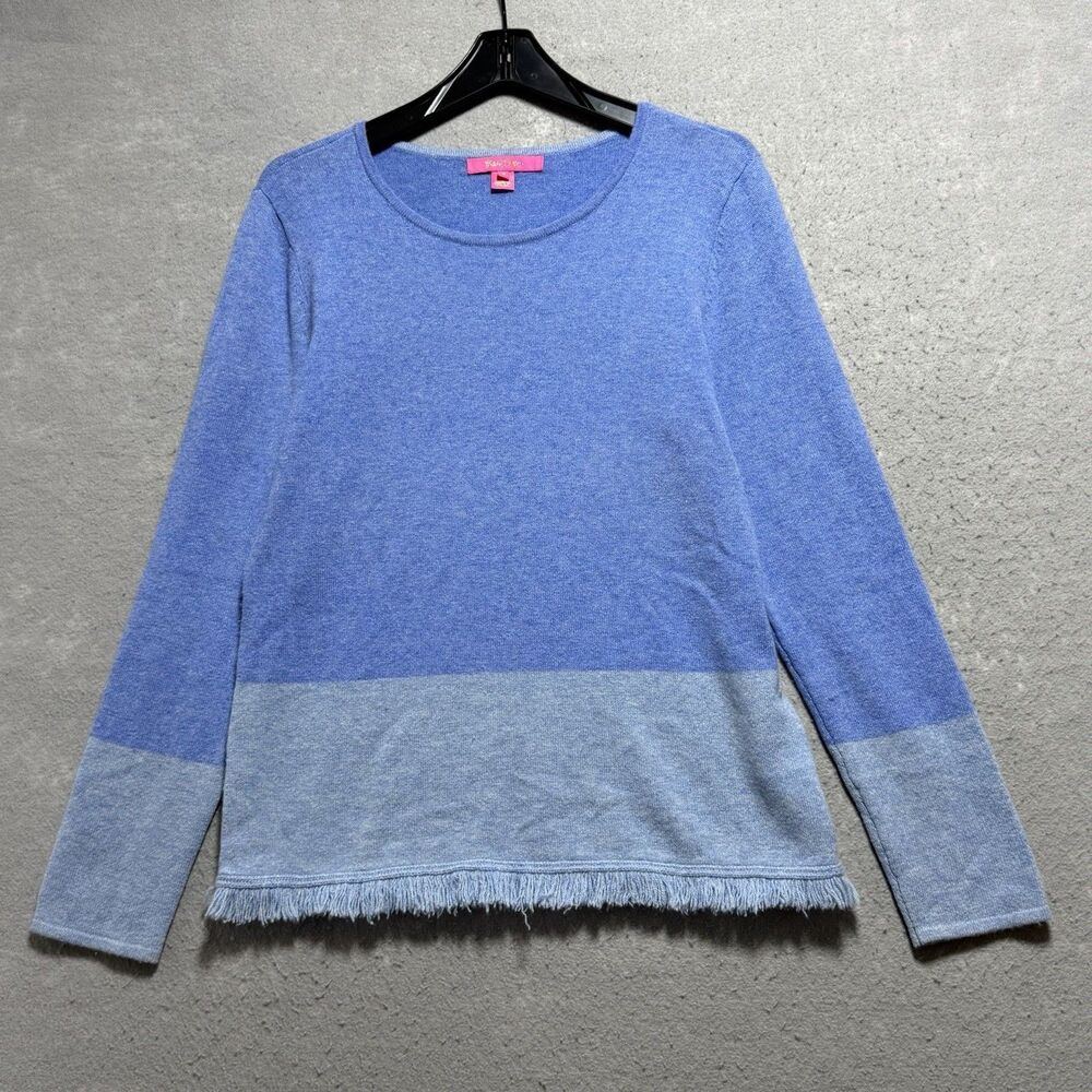 Lilly Pulitzer Fairfax Cashmere Sweater Medium Blue Colorblock Fringe Pullover